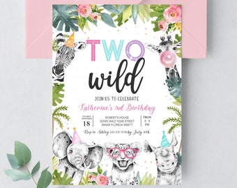 EDITABLE Two Wild Birthday Invitation Two Wild Invitation Second Birthday Two Wild Party Safari Birthday Wild Child 2nd Birthday S202