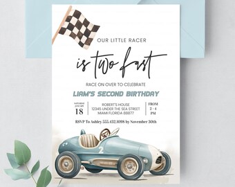 Editable TWO Fast Birthday Invitation Race Car 2nd Birthday Invite Race Car Party Racing Car Vintage Racecar R401