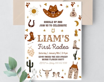 Editable My First Rodeo Invitation Cowboy Birthday Invite Wild West invitation Ranch Southwestern Template Printable Instant Download