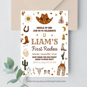 Editable My First Rodeo Invitation Cowboy Birthday Invite Wild West invitation Ranch Southwestern Template Printable Instant Download