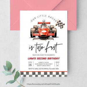 Editable TWO Fast Birthday Invitation Race Car 2nd Birthday Invite Race Car Party Racing Car Vintage Racecar R403