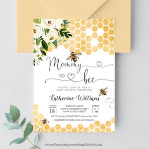 EDITABLE Invitación de baby shower de mamá a abeja Tema de abeja Baby Shower Plantilla de decoración de abeja de miel Baby Shower invita tarjeta de baby shower BE403