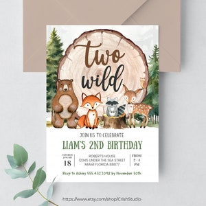 EDITABLE Two Wild Birthday Invitation Woodland Invitation Woodland Animals Two Wild Woodland Party Forest Invitation Two Wild Party W402