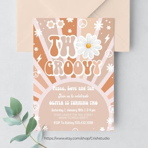 Bearbeitbare Zwei Groovy Einladung Groovy 2nd Birthday Invite Pink Daisy Rainbow Van Geburtstag Hippie Printable Template Instant Download