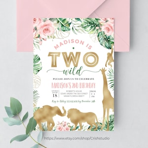 EDITABLE two wild Birthday Invitation Two Wild Invitation Second Birthday Two Wild Party Safari Birthday Birthday Girl 2nd Birthday JG02