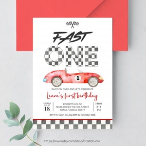 Editável rápido convite de um aniversário carro de corrida primeiro aniversário convite carro de corrida modelo para impressão de carro de corrida vintage download instantâneo, R303