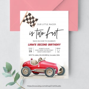 Editable TWO Fast Birthday Invitation Race Car 2nd Birthday Invite Race Car Party Racing Car Vintage Racecar R402