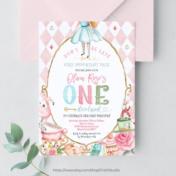 EDITABLE Alice In Onederland Invitation Winter Onederland Invitation Alice In Onederland Birthday Girl Winter Onederland Party A202