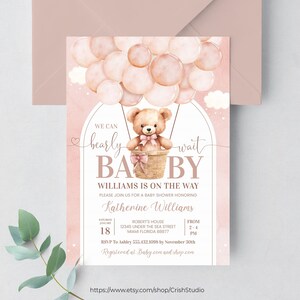 We Can Bearly Wait Baby Shower Invitation Editable Teddy Bear Baby Shower Invitation Teddy Bear Gender Reveal Invitation T402