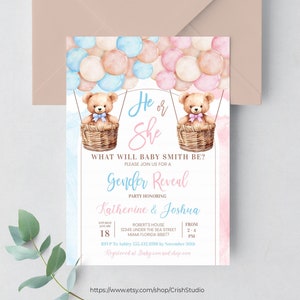 Teddy Bear Gender Reveal Invitation We Can Bearly Wait Baby Shower Invitation Editable Teddy Bear Baby Shower Invitation T702