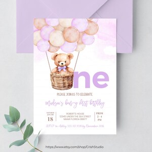 Teddy Bear Birthday Invitation First Teddy Bear Birthday Birthday Girl  1st Birthday Girl Boho First Birthday T604