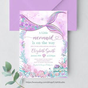 Editable Mermaid Baby Shower Invitation Baby Shower Invites Girl Baby Shower Mermaid Party Template Instant Download M404