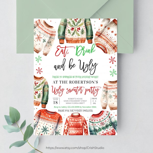 Ugly Sweater Party Invitation Ugly Christmas Sweater Invitation Ugly Sweater Invitation Template Christmas Party Invitation U104