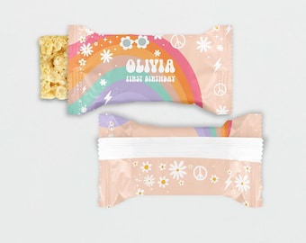 EDITABLE Groovy ONE Rice Treat Wrappers First Birthday Groovy Party candy wrappers Birthday Decorations Groovy Baby Groovy Party Decor G102