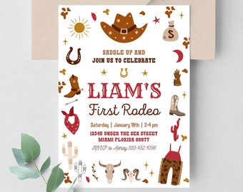 Editable My First Rodeo Invitation Cowboy Birthday Invite Wild West invitation Ranch Southwestern Template Printable Instant Download