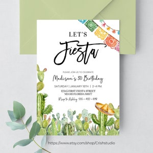 Fiesta Birthday Invitation EDITABLE ANY AGE Fiesta Modern Birthday Invite 30th 40th 50th 60th 70th Birthday Template Instant Download
