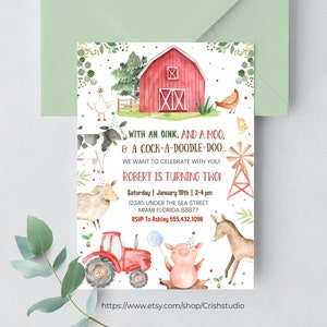 Editable Farm Birthday Invitation Boy Farm Animals Boy Barnyard Birthday Party Download Printable Invitation Template Digital Corjl F101