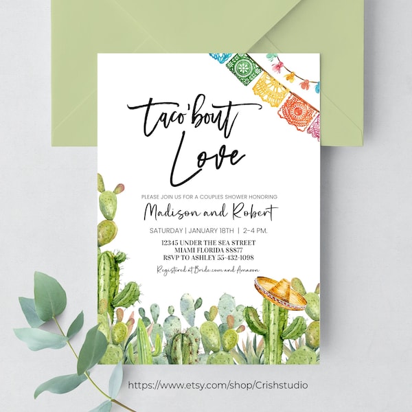 Editable Taco 'Bout Love Fiesta Couples Shower Invitation Taco 'Bout Love Engagement Party Mexican Engagement Fiesta Instant Download