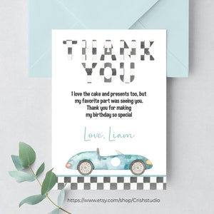 Bearbeitbare TWO Fast Birthday Dankeschön Karte Rennauto 2nd Birthday Note Auto Rennwagen Vintage Racecar Printable Template R102 R202