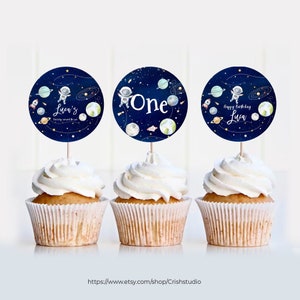 EDITABLE First Trip Around The Sun Cupcake Toppers Birthday Cake Topper First Birthday Boy Trip Around The Sun Party Favors TA03