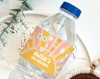 Editable Groovy Birthday Bottle label is a Vibe Water bottle labels wrapper Daisy Rainbow Hippie Printable Instant Download, G114