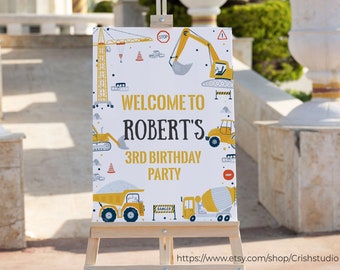 Editable Construction Welcome Sign Dump Truck Digger Excavator Construction Welcome Birthday Party Welcome Sign Favors Instant Download C001