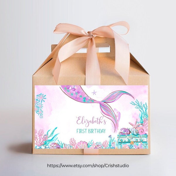 Editable Oneder The Sea Favor Box Template Box Label Birthday Gift Box Little Mermaid Invitation Mermaid Tail Under The Sea M101