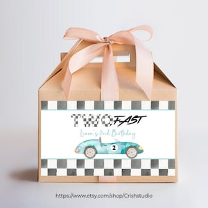 Editable Two fast Birthday Party favor, Box Label Printables Racecar Party gift box labels Racing car vintage Templates Instant dowload R102