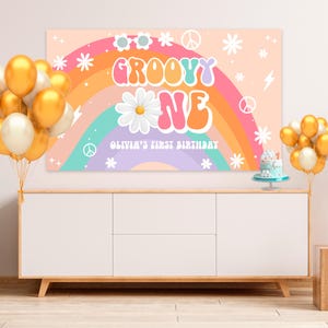 EDITABLE Groovy ONE Birthday Backdrop First Birthday Groovy Party Outdoor Signs Birthday Decorations Groovy Baby Groovy Party Decor G102