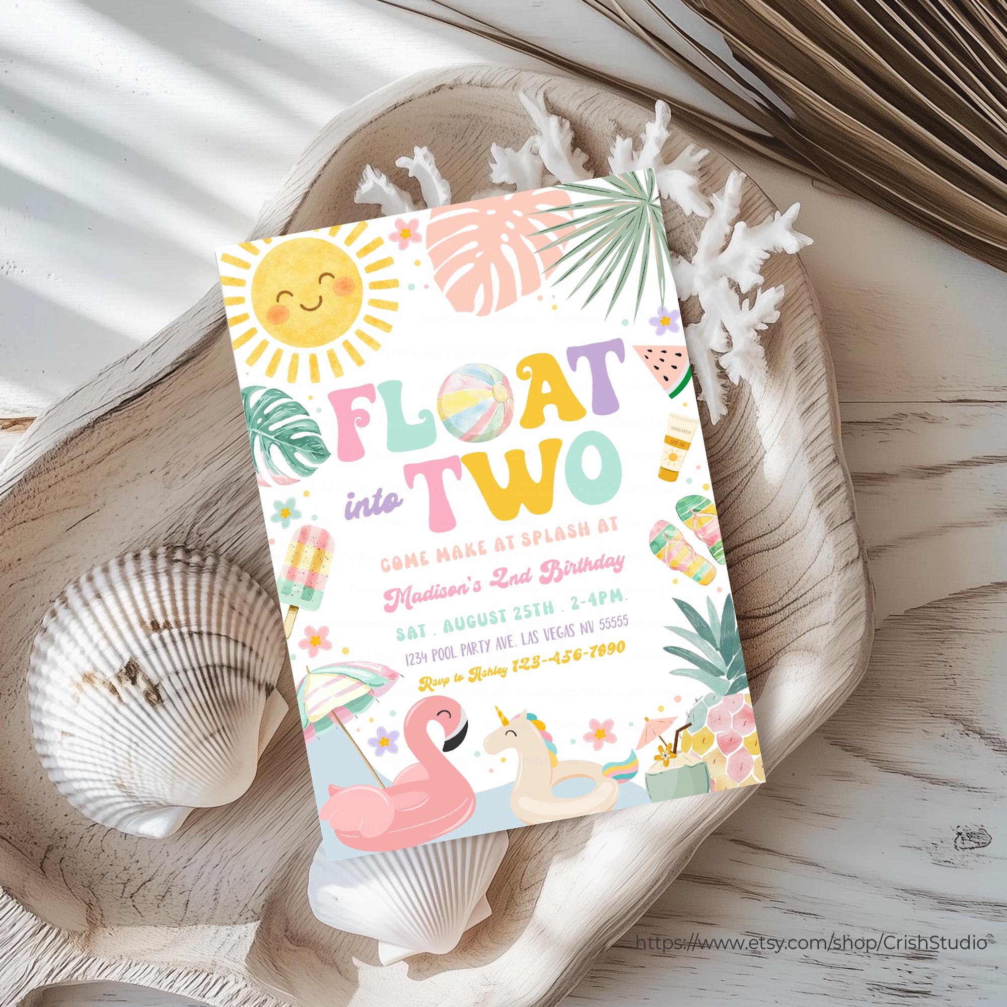 Floating Invite Editable Float Into Two Pool Party Birthday Invitation Pool Party With ...