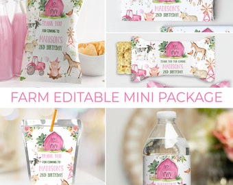 EDITABLE Farm Party Favor Package Birthday Package Party Decor Party Favors Party Decoration Farm Party Decor Barnyard Birthday F102