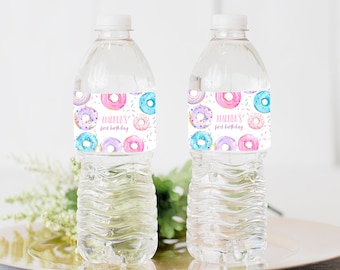 Donut Grow Up Birthday Water Bottle Stickers - 20 Waterproof Wrap Labels For Party Decorations