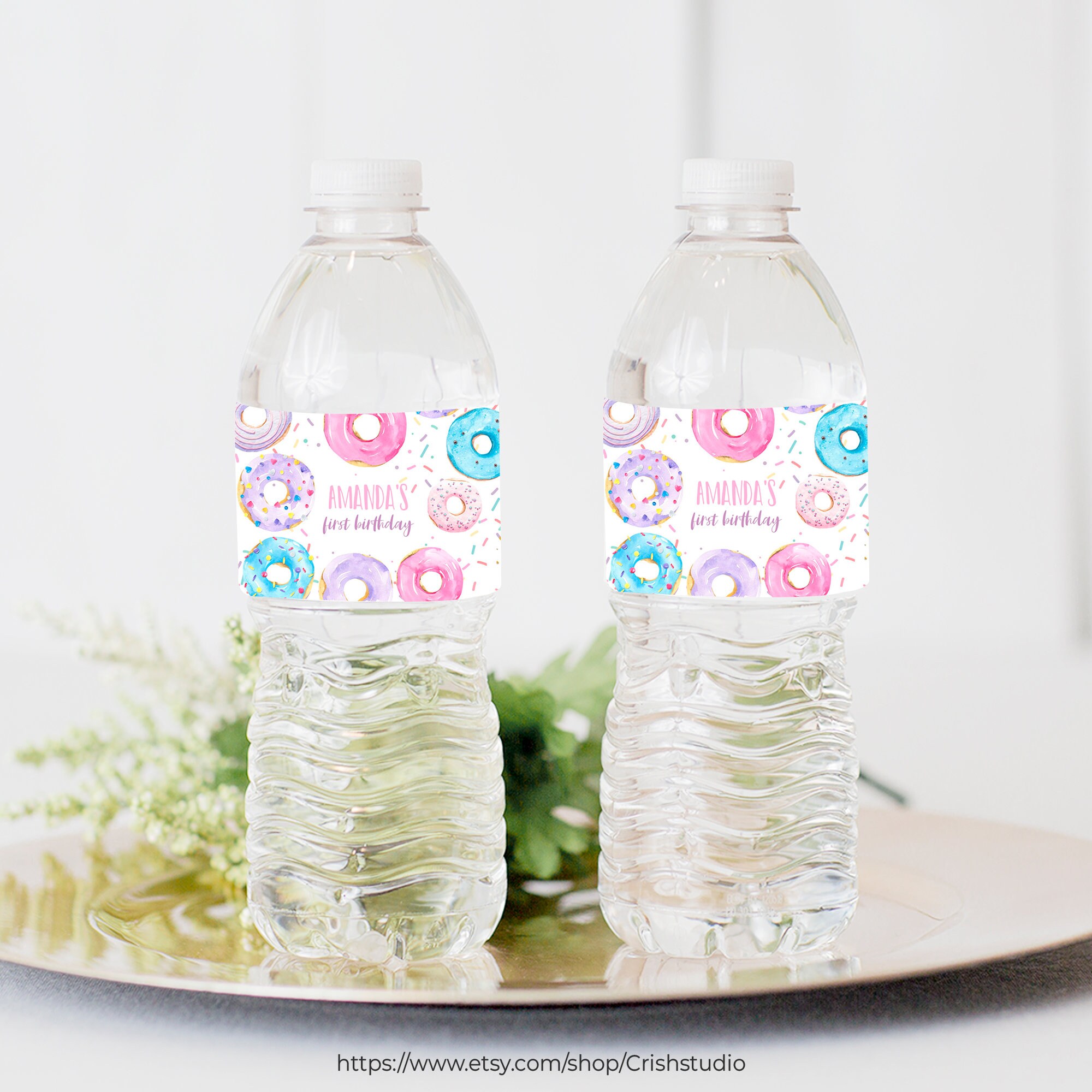 Donut Grow Up Birthday Water Bottle Stickers - 20 Waterproof Wrap Labels For Party Decorations