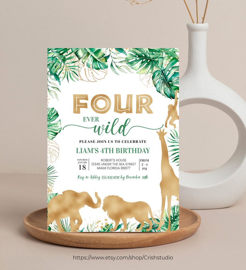 EDITABLE Four Ever Wild Birthday Invitation Four Year Old Boy Etsy