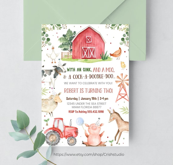 Editable Farm Birthday Invitation Boy Farm Animals Boy Barnyard Birthday Party Download Printable Invitation Template Digital Corjl F101