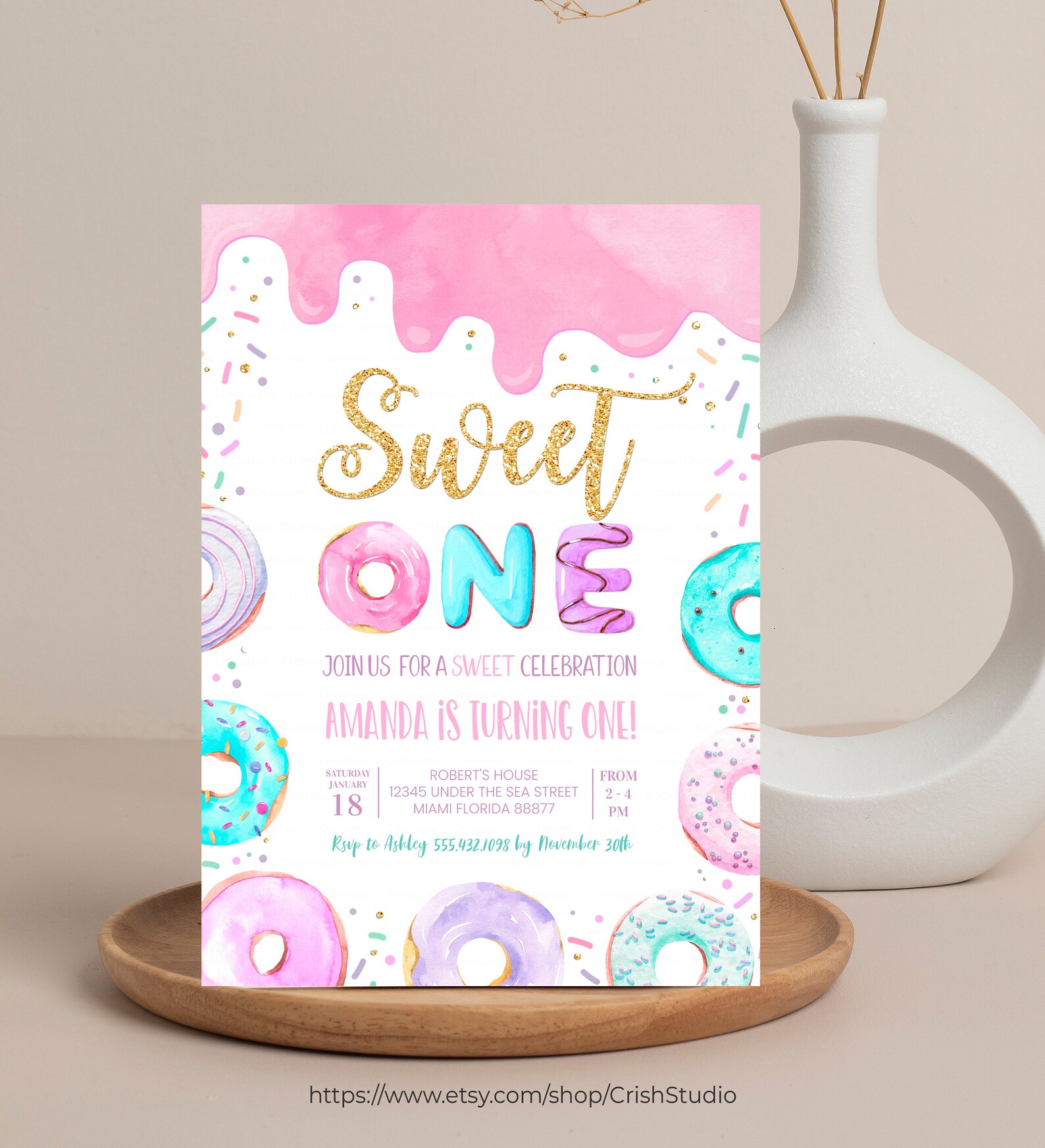EDITABLE Sweet One Birthday Invitation Donut Birthday Donut Etsy