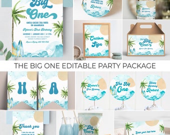 El paquete de cumpleaños de Big One Cumpleaños de corral editable La fiesta de cumpleaños de Big One La decoración de cumpleaños de Big One El cumpleaños de Big One Surf BO1