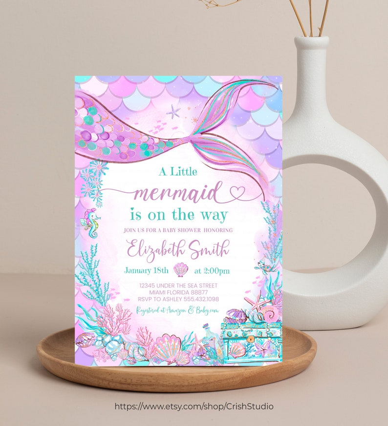 Editable Mermaid Baby Shower Invitation Baby Shower Invites Etsy