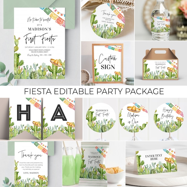 EDITABLE First Fiesta Birthday Package Party Decorations Fiesta Party Fiesta 1st Birthday Taco First Birthday Barnyard Birthday FT101