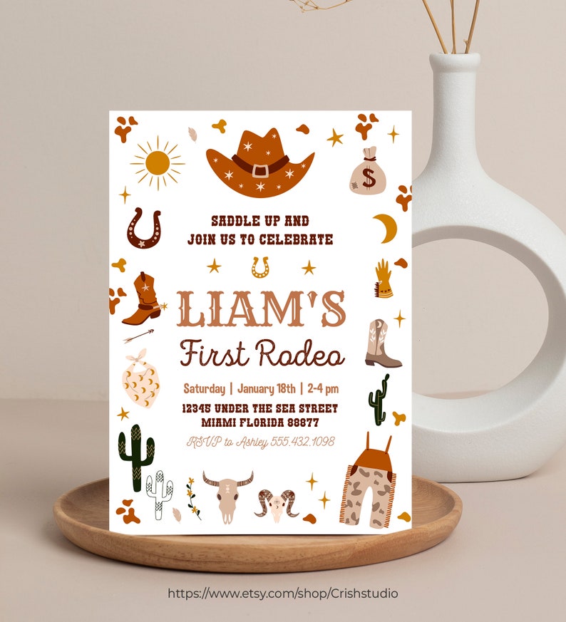 Editable My First Rodeo Invitation Cowboy Birthday Invite Wild West ...