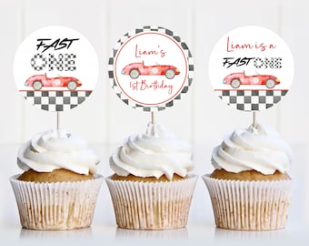 EDITABLE Fast One Cupcake Toppers Fast One Birthday Birthday Cake Topper Race Car Birthday 1st Birthday Boy Car Theme Birthday R303