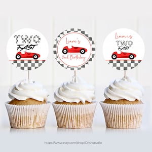 EDITABLE Two Fast Cupcake Toppers Custom Two Fast Birthday Two Fast Cupcake Race Car Birthday Racecar Birthday Cake Topper R104