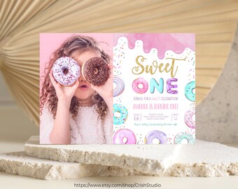 Sweet One Birthday Invitation Donut Birthday Editable Donut Birthday Party First Birthday 1st Birthday Birthday Girl Birthday Card D001