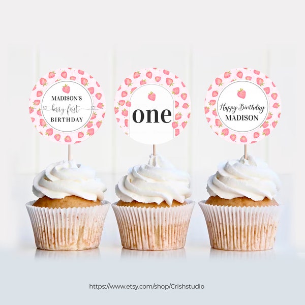 Berry First Birthday Cupcake Toppers Strawberry Birthday Cake Topper Berry 1st birthday Party Decorations BF03