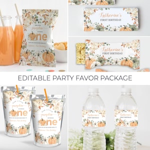 EDITIERBAR Unser kleiner Kürbis Party Favor Paket Kürbis 1. Geburtstag Herbst Geburtstag Kürbis Geburtstag Kürbis Ein Herbst Geburtstag PB001 PB002