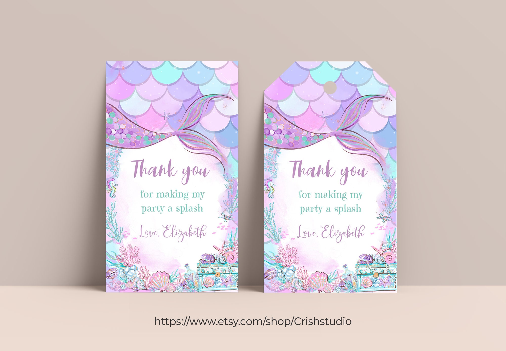 Under the Sea Mermaid Favor Tag Editable Thank You Tags Favor Tags Gift ...