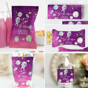 Two The Moon Party Favor Package Birthday Girl Editable Two The Moon Birthday Decor Two The Moon Birthday Outer Space Birthday Girl TM02