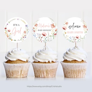 EDITABLE Baby In Bloom Baby Shower Cupcake Toppers Baby In Bloom Labels Baby In Bloom Cake Topper Baby In Bloom Floral B001