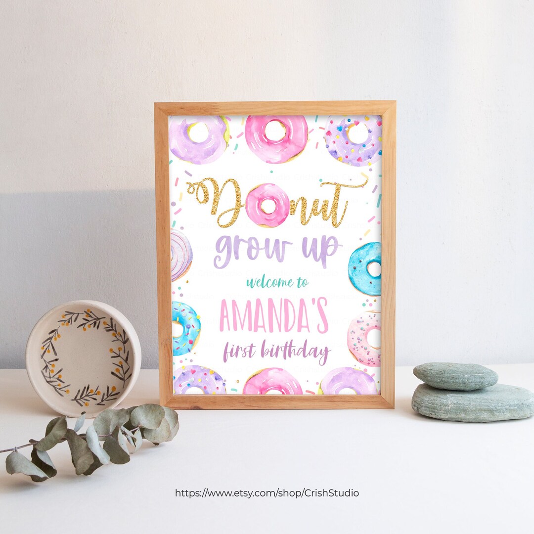 Growing Up Sign Color Donut Grow up Birthday Welcome Sign Donut Birthday Editable Donut ...