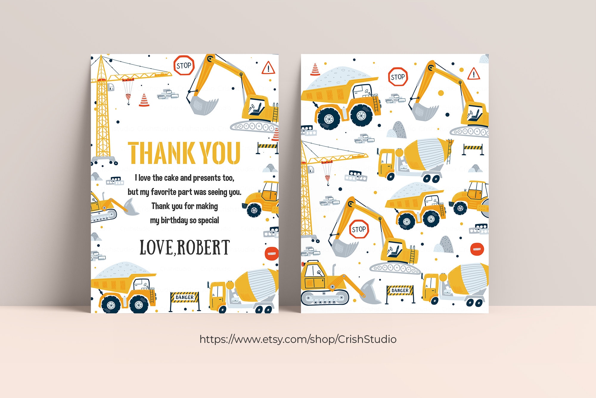EDITABLE Construction Thank You Card Thank You Notes Cute Construction ...